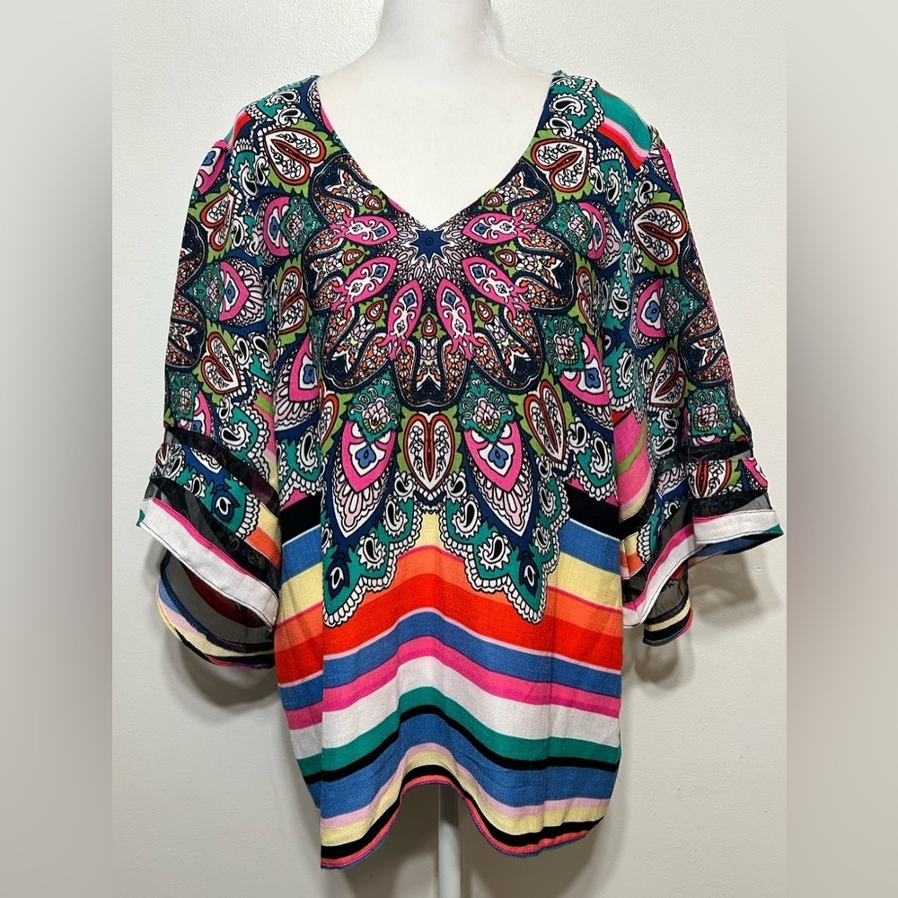 Melissa Paige Colorful Paisley Stripe Blouse Women’s Size Large